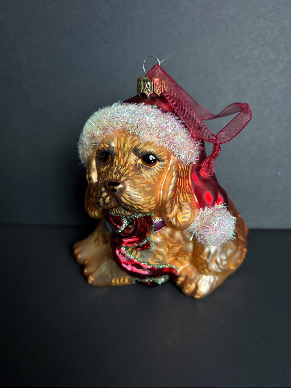 Cute Vintage Glass Cocker Spaniel Dog Christmas Ornament With Box BRN Designs